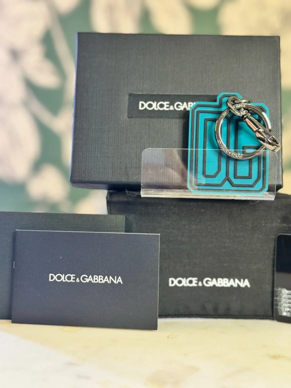 Dolce & Gabbana Teal Logo Keychain NIB